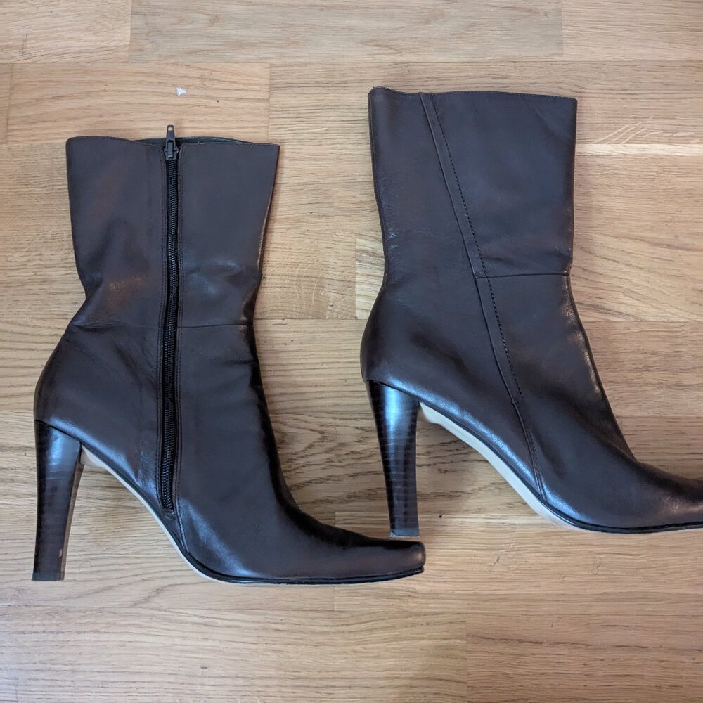 Nine West Brown Zip Up Leather Heeled Boots